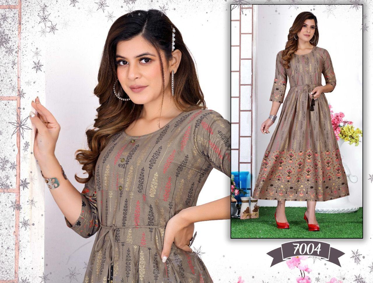Golden Albeli New Printed Designer Fancy Wear Long Anarkali Kurti Collection